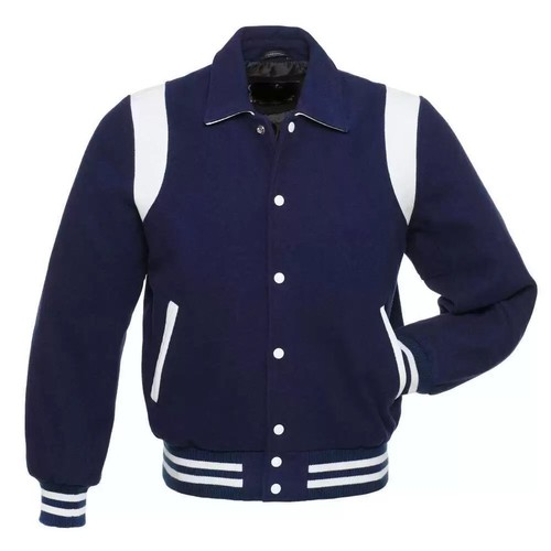 Herren Letterman Varsity Navy Blau College College College Jacke Blau Football Jacke - Bild 3 von 6