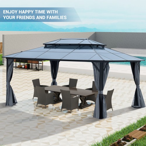 Gazebo Polycarbonate Double Roof Canopy Outdoor Aluminum Frame Pergola 12' x 16' - Picture 6 of 12