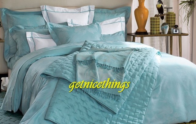 Yves Delorme Tropics Lagon Queen Duvet Cover Turquoise Blue Cotton