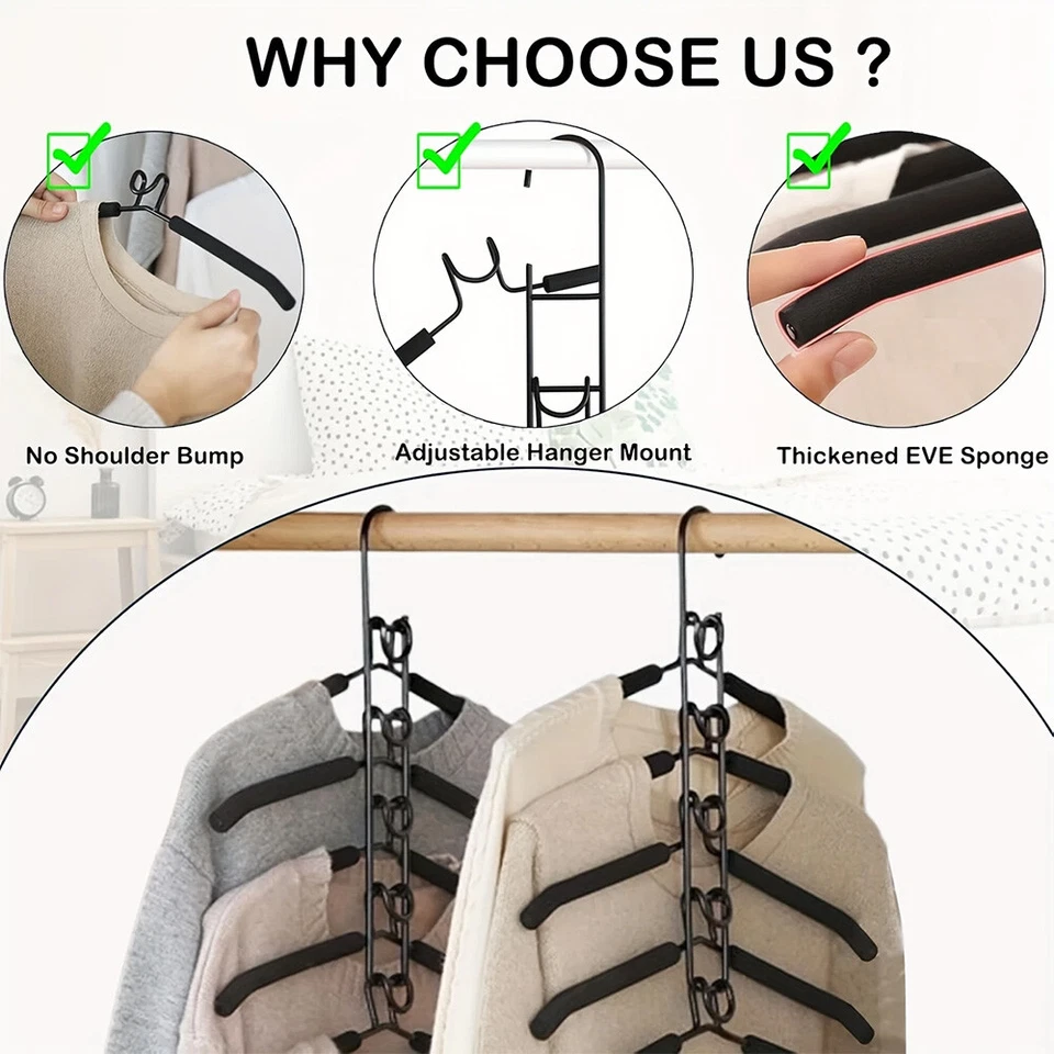 Paquete de 2/4 perchas de ropa que ahorran espacio 5 en 1 perchas de metal multicapa Foto 3 de 4