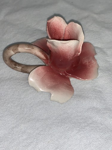 VTG Capodimonte Porcelain Daffodil Candlestick Pair Pink Flower Candle Holders - Picture 2 of 12