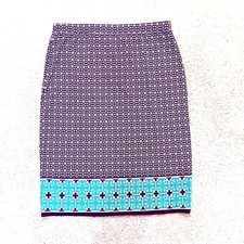 MAX STUDIO Navy Blue Green Paisley Knee Length Skirt S Small