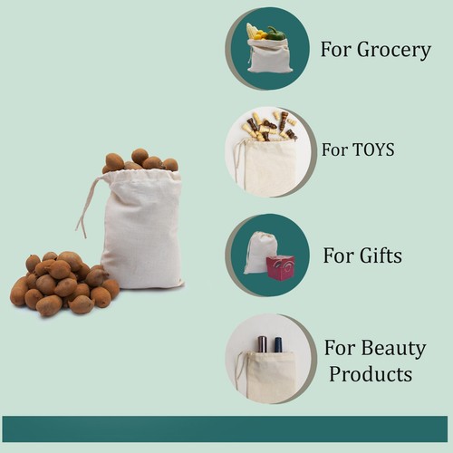 18 x 20 Inches 100% Cotton Reusable Storage Premium Single Drawstring Bags - Bild 4 von 5