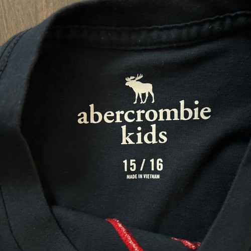 Abercrombie Fitch Spellout Shirt Textured Fuzzy 3D Embroidered Blue Red Baby Tee - Picture 7 of 7