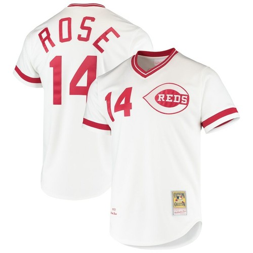 Camiseta deportiva auténtica Mitchell & Ness blanca 1975 MLB de los Cincinnati Reds Pete Rose #14 - Imagen 1 de 12