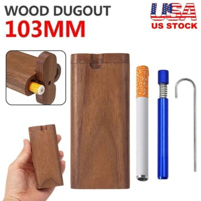 #ad Wooden Dugout Pipe Self Cleaning Metal Bat Poker Smoking Pipe One Hitter Kit $7.99