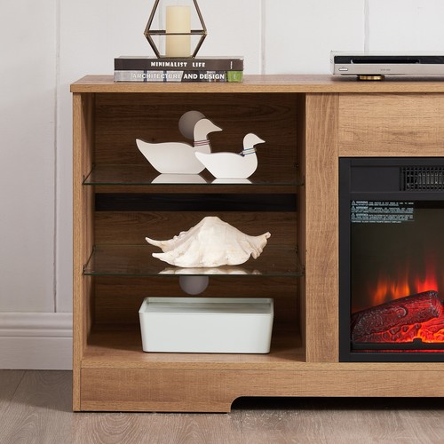 TV Stand Electric Fireplace Glass Shelves,3D Fireplace TV Stand with LED LightTr - Picture 13 of 14