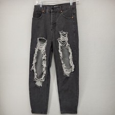 Blue Savvy Women's Jeans Black 3/26 Junior Denim Straight Ripped Barrel Waist 