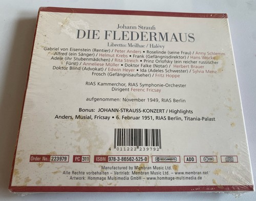 Anders/Schlemm/Krebs/Streich Die Fledermaus (CD) *NEW/SEALED* - Picture 2 of 2