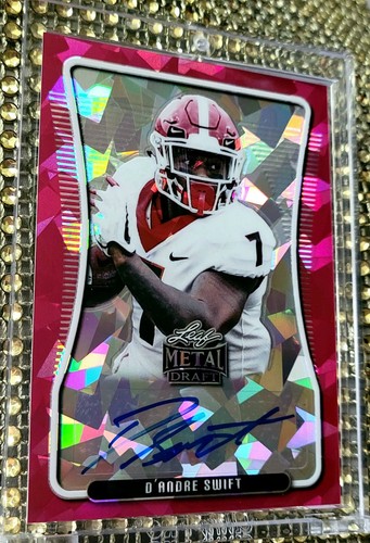 AUTO #d *3/5* 2020 Leaf Metal Draft D'Andre Swift RC PINK💟CRACKED ICE CRYSTAL - Picture 6 of 8
