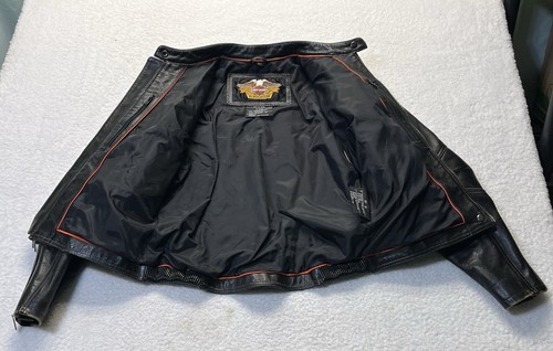 Harley Davidson Womens Vented Black Leather Jacket Riding Size L Distressed - Picture 12 of 18
