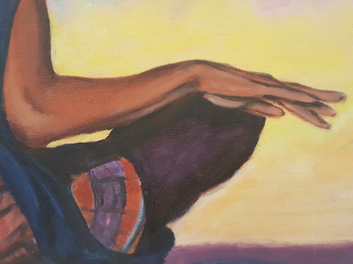 Pintura al óleo original mujer afroamericana cuentas artista firmado Dawn Canfield - Imagen 7 de 10