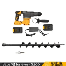 21V Cordless Earth Auger Rotary Hammer Drill Post Hole Digger w/ 80cm Drill Bit