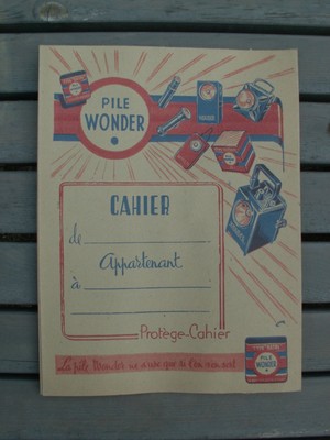 protege cahier pub ancien garage atelier piles ampoules wonder bande dessinée