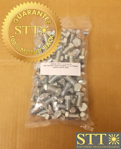 HEX CAP BOLT .875(7/8) INCH 1/2-13 THREAD GRADE 2 (307A) ZINC ( LOT OF 100 ) NEW - Photo 1 sur 4