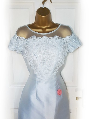 CHI CHI Silver Blue Embroidered Lace Sateen Occasion Dress, size 10 - BNWT - Picture 3 of 8