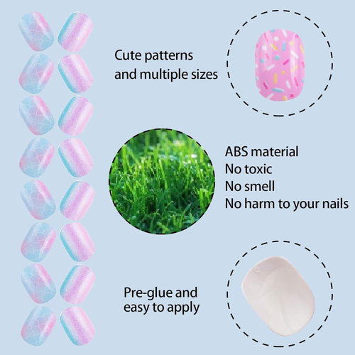 120 Pcs 5 Pack Children Acrylic Fake Nails Press on Pre-Glue Full Cover Glitter - Picture 3 of 12