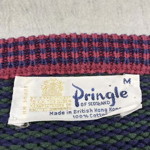 VINTAGE Pringle of Scotland Sweater Mens Medium Plaid Cotton Crewneck Knit 80s - Picture 4 of 8