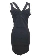 New Jean-Louis Scherrer Bodycon Bandage Dress Womens M Black Mini