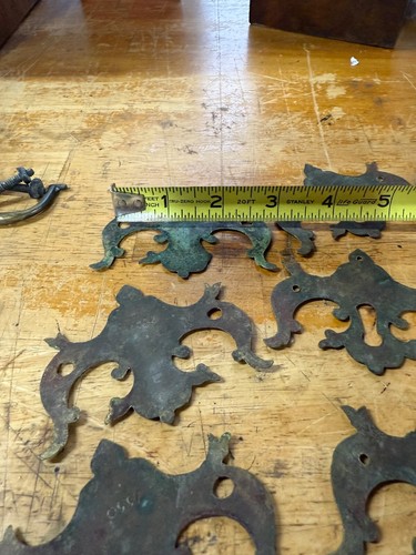 antique Period chippendale batwing brass 18th hardware plates escutcheons bail - Picture 24 of 24