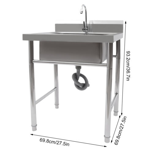 Commercial Stainless Kitchen Sink , Washing Bowl with Drain Strainer & Faucet - Picture 2 of 12