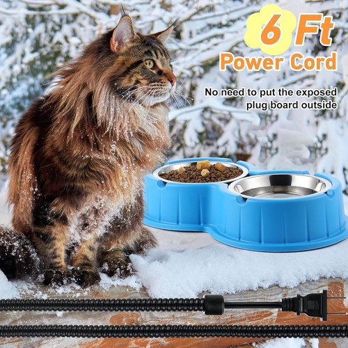 Dreyoo Beheizter Wassernapf für Outdoor Katzen Doppel Edelstahl Heiznäpfe - Bild 4 von 7