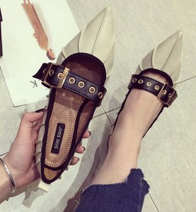 Mary-Janes-Women-039-s-Buckle-Pointed-Toe-Slip-On-Leather-Casual-Flat-Shoes-Ths01