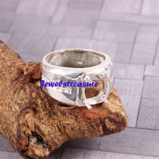 Men's Ring Stone Setting Size 9 X 11 MM Oval Shape 925 Sterling Silver Ring  #34