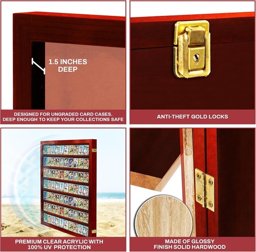 Vitrina de Tarjetas Coleccionables EE. UU. 77 Piezas Pokemon Sport Top Loader Marco de Madera de Cerezo - Imagen 10 de 21