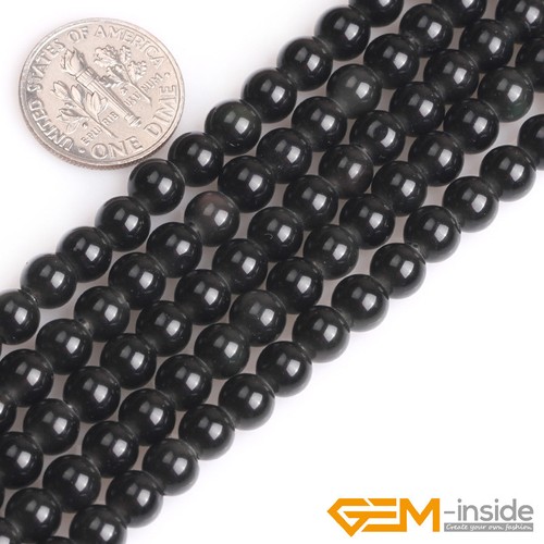 Natural Black Obsidian Stone Round Loose Beads Big Hole 2mm Jewelry Making 15" - Picture 13 of 24
