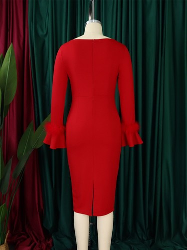 Semi Glockenärmel Sexy V-Ausschnitt Formell Kirche Kleider für Damen Bischof Midikleid - Bild 23 von 60
