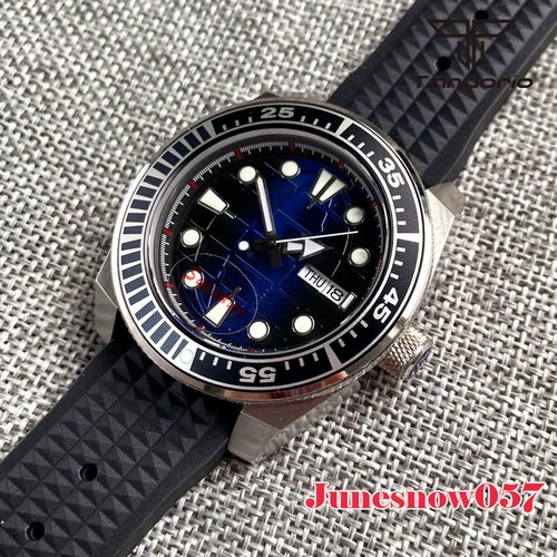 Tandorio Men Watch Automatic NH36A Movement Blue Round Stripe Dial Rubber Strap - Picture 3 of 4