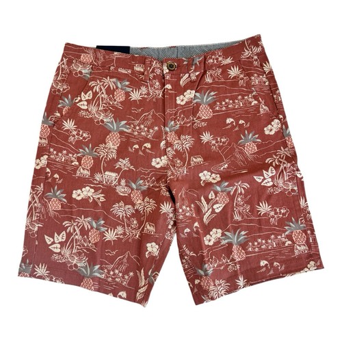 Jachs NY Bleecker Short Red Pineapple Palm Tree Mens Size 31 Stretch Twill Chino