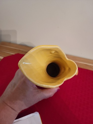 Vintage McCoy Art Pottery Grape Leaf And Vine Pitcher Thick Yellow Glaze 9.25" - Picture 2 of 2
