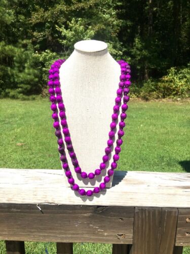 Mixed Purple Long Silk Beaded Necklace, Handmade and Adjustable Chain for Women - Picture 3 of 5