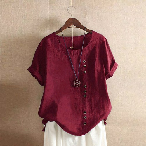 Blusa holgada de algodón lino suelta para mujer damas verano informal camiseta túnica torso - Imagen 15 de 42