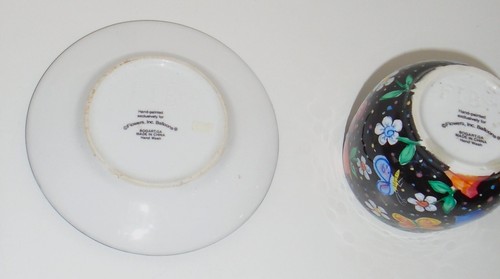 FIB Tazza Demitasse Nera Fiori e Farfalle, Piattino Nero a Pois Festa - Foto 7 di 7
