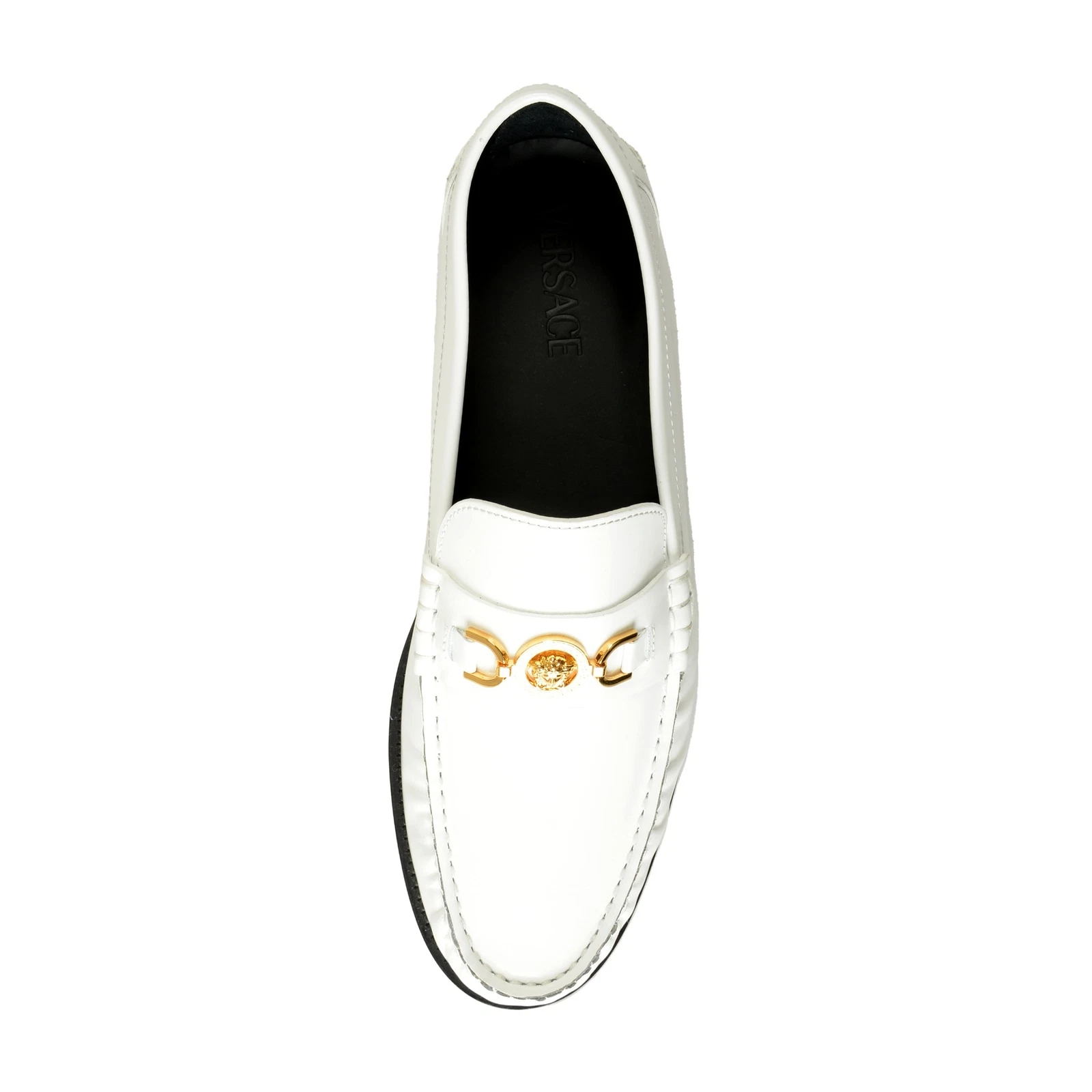 Scarpe mocassini Versace uomo oro bianco Medusa 100% pelle slip on US 9 5 IT 42 5