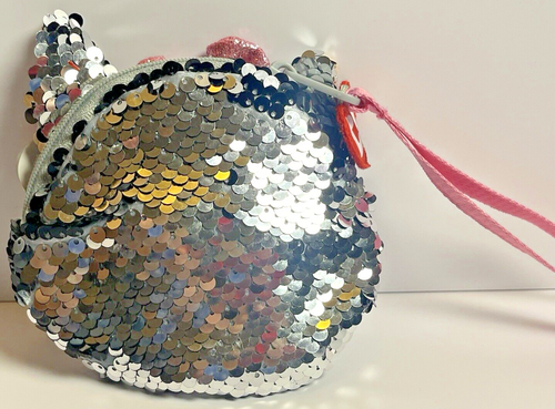 Beanie Boo KIKI Cat Coin Purse Bag Wristlet Plush Silver Sequined TY Fashion - Picture 4 of 17