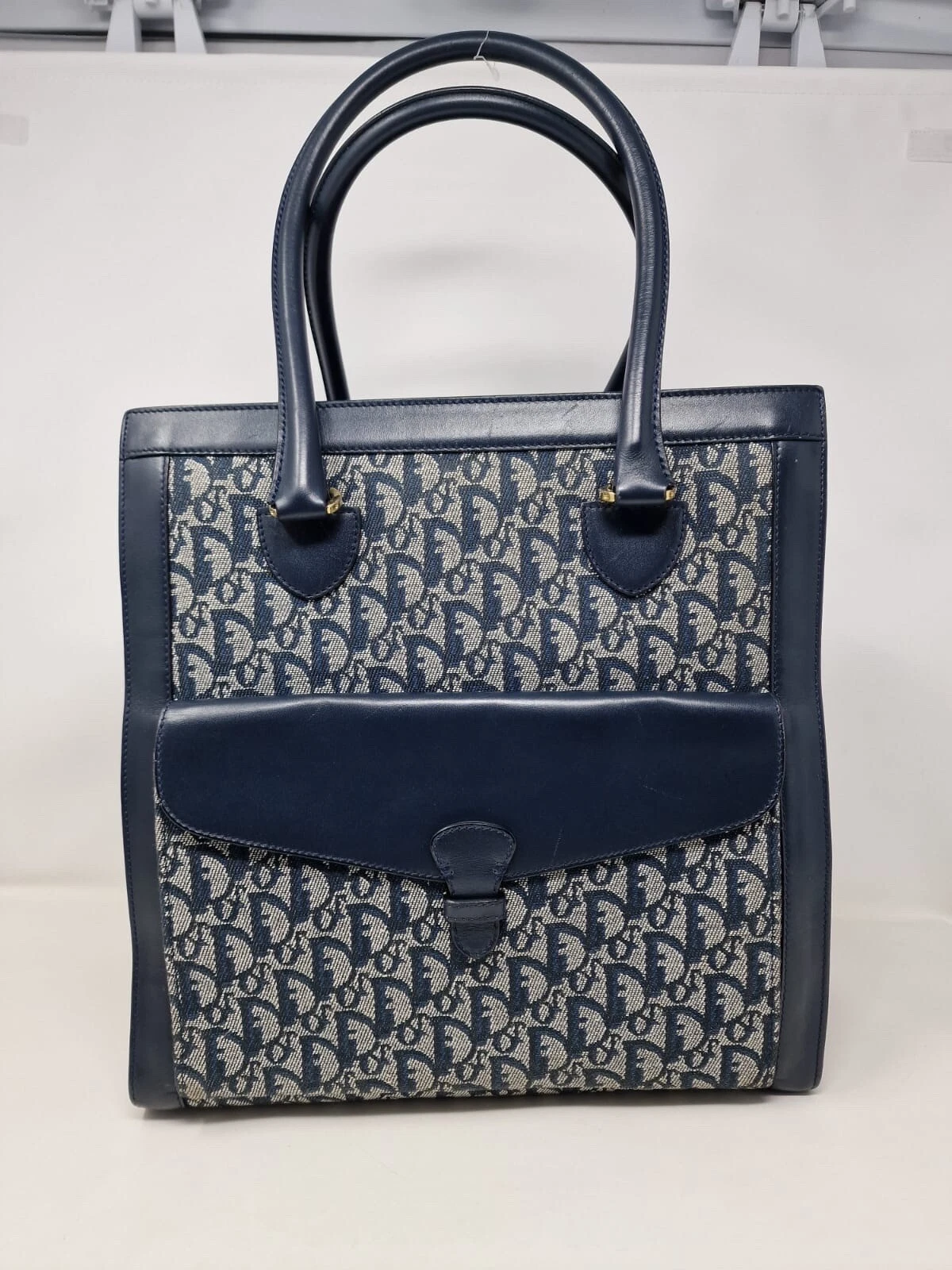 Sac fourre tout jacquard CHRISTIAN DIOR vintage monogramme marine
