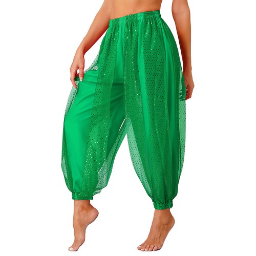 Damen Bauchtanz Kostüm Hose Seitenschlitz Pailletten glänzend Haremshose Hose - Bild 53 von 141