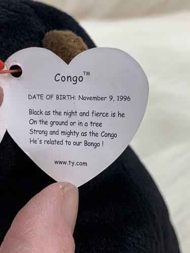 TY Beanie Babies CONGO el Gorila Negro Peluche Coleccionable Etiqueta Retirada 1996 - Imagen 8 de 8
