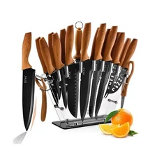 EUNA Knife Block Set, 19 PCS Kitchen Knife Set with Acrylic Block a... Fast Ship