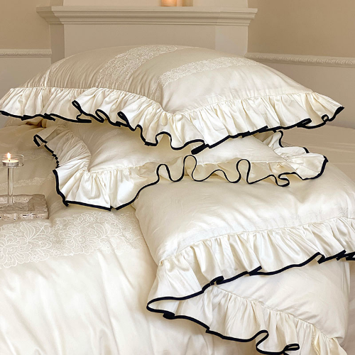 Luxury Bedding Set 1000TC Egyptian Cotton Duvet Cover Set White Ruffle Cover Set - Bild 4 von 24