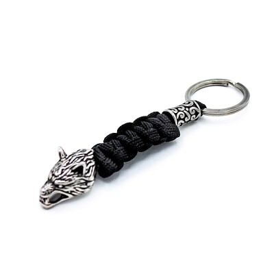 #ad Stainless Steel Vintage Viking Wolf Head Paracord Keychain $9.99