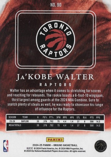 2024-25 Panini Origins - Ja'Kobe Walter #90 (RC) - Toronto Raptors - Foto 2 di 3