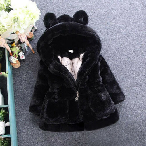 Kids Baby Girls Fluffy Fur Teddy Bear Hooded Coat Winter Fleece Jacket Outerwear - Picture 9 of 14
