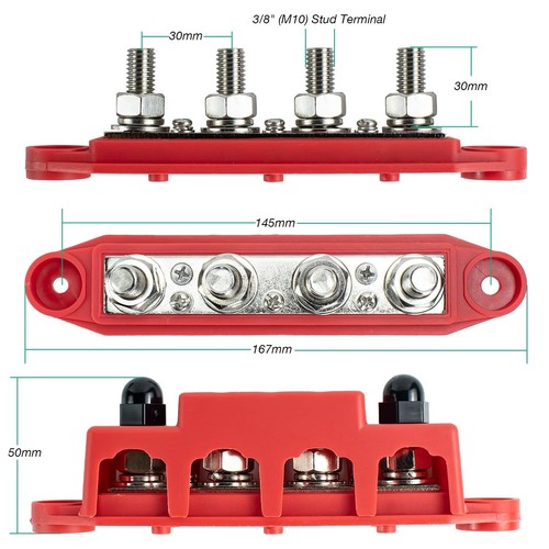Power Distribution Block Battery Bus Bar 250A 12V 4x3/8 3/8&quot;, black  - Picture 3 of 8