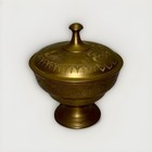 Brass Etched Footed Trinket Box w Lid India Boho 6" High Decorative Vintage