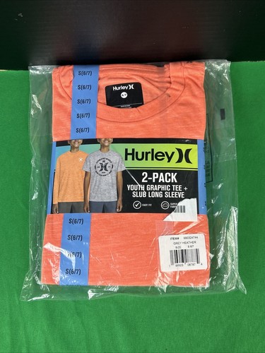 Hurley 2 Pack Boys Graphic Tee & Slub Long Sleeve Tee Size S 6/7 Grey Orange - Picture 6 of 6